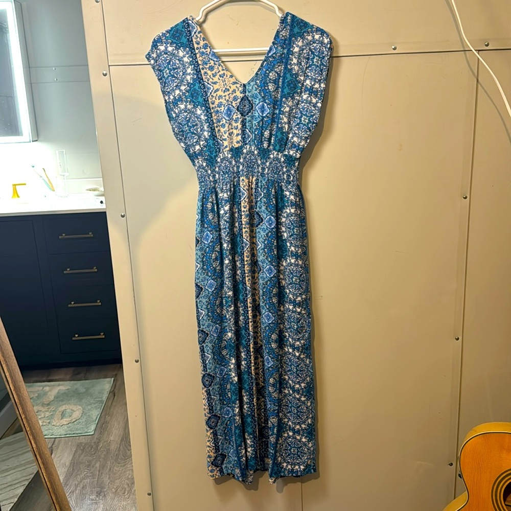 Blue Patterned Midi dress